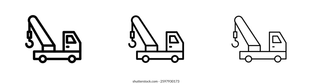 Tow truck thin line vector icon set.