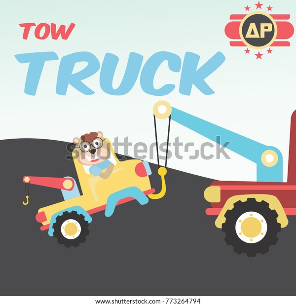 tow truck towing a broken car, vector\
cartoon illustration