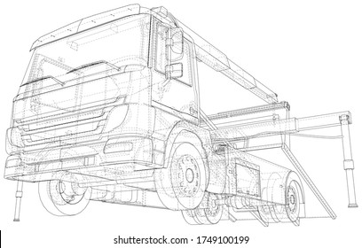 Tow truck for transportation faults and emergency cars vector illustration. Wire-frame line isolated. Vector rendering of 3d.