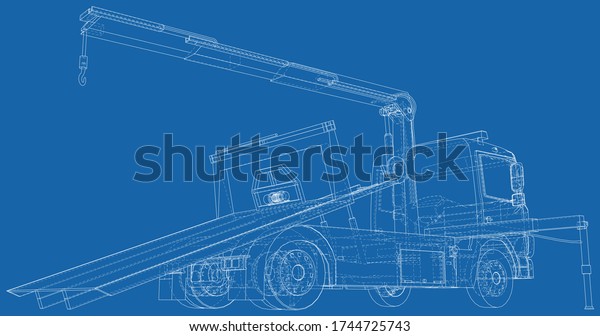 Tow truck for transportation faults and emergency\
cars vector illustration. Wire-frame line isolated. Vector\
rendering of 3d.