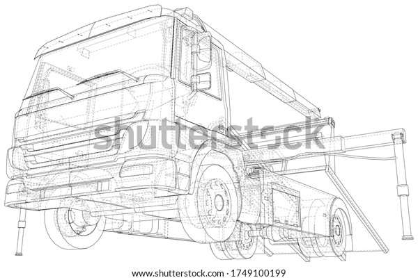 Tow truck for transportation faults and emergency\
cars vector illustration. Wire-frame line isolated. Vector\
rendering of 3d.