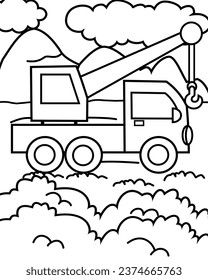 Tow truck vector coloring page for kids, simple and easy to color, fun, and suitable for kids of all ages. Best for coloring books.