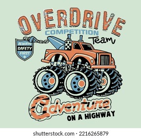 Tow truck vector design for kids shirt.