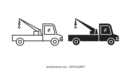 Tow truck vector icon set in black color.