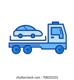 Schleppwagen, Vektorsymbol einzeln auf weißem Hintergrund. Zwei LKW-Linien Symbol für Infografik, Website oder App. Blaues Symbol für ein Gittersystem.