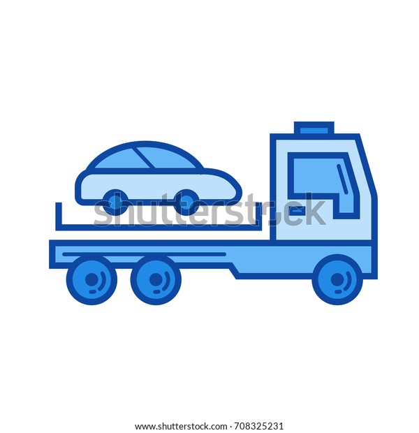 Tow truck vector line icon isolated on white\
background. Tow truck line icon for infographic, website or app.\
Blue icon designed on a grid\
system.