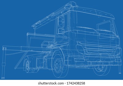 Tow truck vector. Towing car trucking vehicle transportation towage. Help on road. Wire-frame. The layers of visible and invisible lines are separated. EPS10 format.