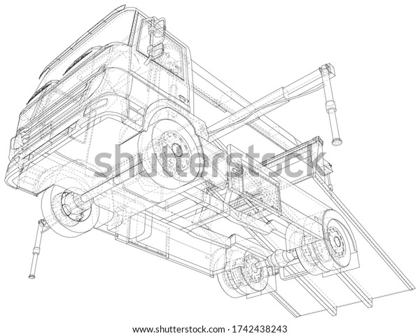 Tow truck vector. Towing car\
trucking vehicle transportation towage. Help on road. Wire-frame.\
The layers of visible and invisible lines are separated. EPS10\
format.