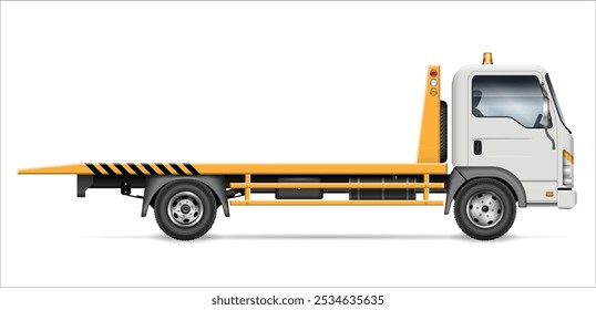 Tow truck view from the side isolated on a white background. Roadside assistance vehicle vector mockup, easy editing and recolor