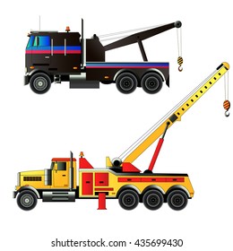 Tow trucks set. Vector illustration. Isolated on white. 