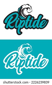 Tow variations of the word 'Riptide' which is a specific kind of water current that can occur near beaches with breaking waves, as hand drawn script