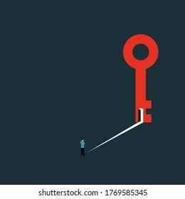 Hacia una exitosa ilustración del vector del concepto de negocio. Una persona se paró mirando la llave grande con la puerta abierta.