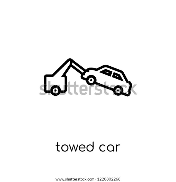 Towed car icon. Trendy modern\
flat linear vector Towed car icon on white background from thin\
line Insurance collection, editable outline stroke vector\
illustration