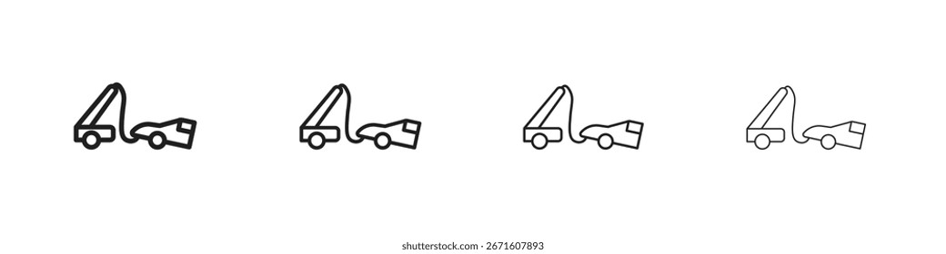 Symbol für gezogenes Auto, Vektorgrafik, Symbol für Liniendesign. Bearbeitbare Striche.