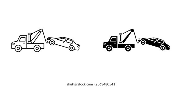 Towed car icons in outline and fill. vector illustration for ui.