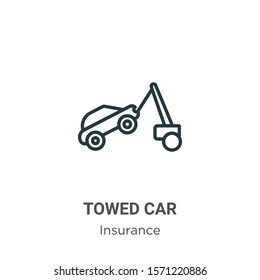 Towed car outline vector icon. Thin line black towed car icon, flat vector simple element illustration from editable insurance concept isolated on white background