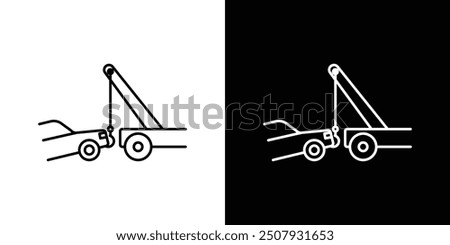 Towed car thin line vector icon set.