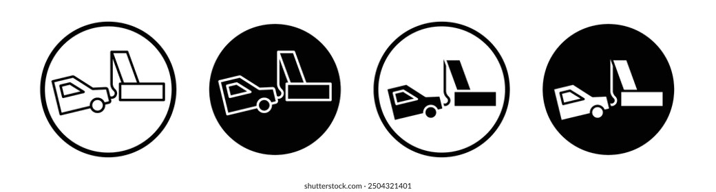 Towed car vector icon set black filled and outlined style.