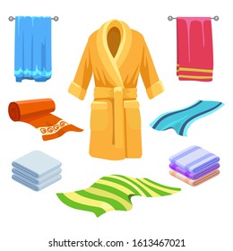 Towel and bathrobe sketch. Doodle bathroom clothing, bathrobes and slippers hand drawn clothes vector illustration on white