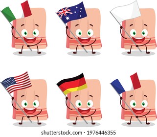 Towel cartoon character bring the flags of various countries
