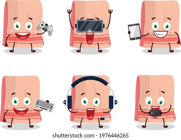 Towel cartoon character are playing games with various cute emoticons
