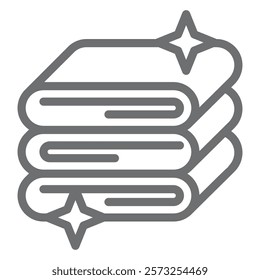 Towel cloth stack line icon, laundry service concept. Vector graphics. Shiny clean, washed linen cloth sign on white background, outline style icon for mobile or web design