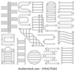 Towel dryer vector outline set icon. Vector illustration bathroom radiator on white background. Isolated outline set icon towel dryer.