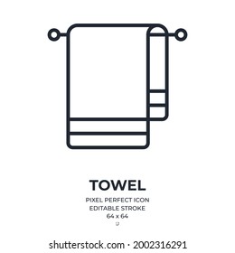 Towel editable stroke outline icon isolated on white background flat vector illustration. Pixel perfect. 64 x 64.