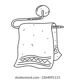 Towel in hand drawn doodle style. Vector illustration isolated on white background.