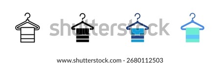 Towel Hanger Multiple Style Icon Sheet Design Vector - Towel hanging on a hanger symbolizing bathroom organization and cleanliness