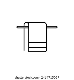 Towel and hanger rack line icon. Hanging towel outline sign flat black trendy style illustration for web and app on white background..eps