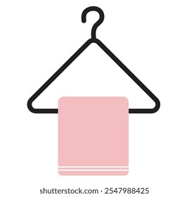 Towel and hanger rack line icon. Hanging towel outline sign flat black trendy style illustration for web and app