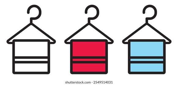 Towel and hanger rack line icon. Hanging towel outline sign flat black trendy style illustration for web and app on white background 545