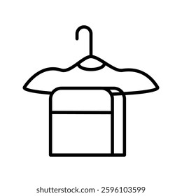 Towel and hanger rack line icon. Hanging towel outline sign flat black trendy style illustration for web and app on white background..eps