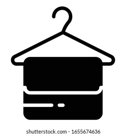 Towel and Hanger Vector glyph Icon Design, bathroom accessories Concept, Plastic Cloth Hangging Tool on White background