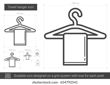 Icono de la línea vectorial del colgador de toallas aislado en fondo blanco. Icono de la línea del colgador de toallas para infografía, sitio web o aplicación. Icono escalable diseñado en un sistema de cuadrícula.
