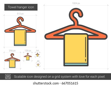 Towel hanger vector line icon isolated on white background. Towel hanger line icon for infographic, website or app. Scalable icon designed on a grid system.