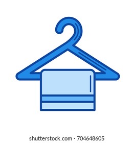 Toalha cabide vetor ícone de linha isolado no fundo branco. Ícone de linha de gancho de toalha para infográfico, site ou aplicativo. Ícone azul projetado em um sistema de grade.