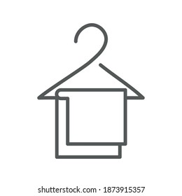 toalla colgada en ropa de percha en ilustración vectorial de línea delgada