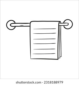 towel hanging on a metal bar. Hand drawn vector illustration