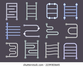 Towel heaters. Flat stylized icon of towel heaters bathroom steel pipes recent vector templates