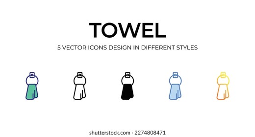 towel Icon Design in Five style with Editable Stroke. Line, Solid, Flat Line, Duo Tone Color, and Color Gradient Line. Suitable for Web Page, Mobile App, UI, UX and GUI design.