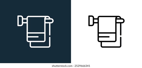 towel icon isolated on white and black colors. towel outline linear vector icon from bathroom collection for mobile apps, web and ui.