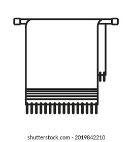 The towel icon. The outline of a fringed towel hanging on a towel dryer. Vector illustration isolated on a white background for design and web.