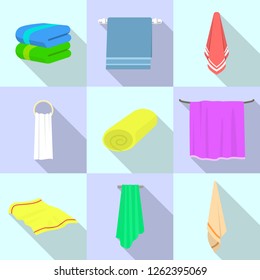 Towel icon set. Flat set of towel vector icons for web design