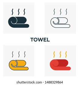 Towel icon set. Four elements in diferent styles from barber shop icons collection. Creative towel icons filled, outline, colored and flat symbols.