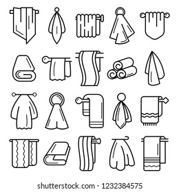 Towel icon set. Outline set of towel vector icons for web design isolated on white background