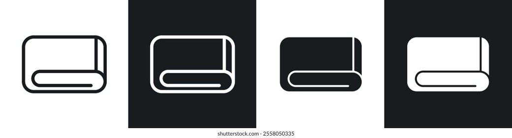 Towel icons pack in black and white filled and outlined versions.