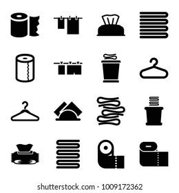 Towel icons. set of 16 editable filled towel icons such as towels, baby napkin, hanger, cloth hanging, paper towel