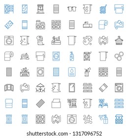 towel icons set. Collection of towel with well, soap, washing machine, makeup remover wipes, towels, massage, russian banya, napkin, beach towel. Editable and scalable towel icons.